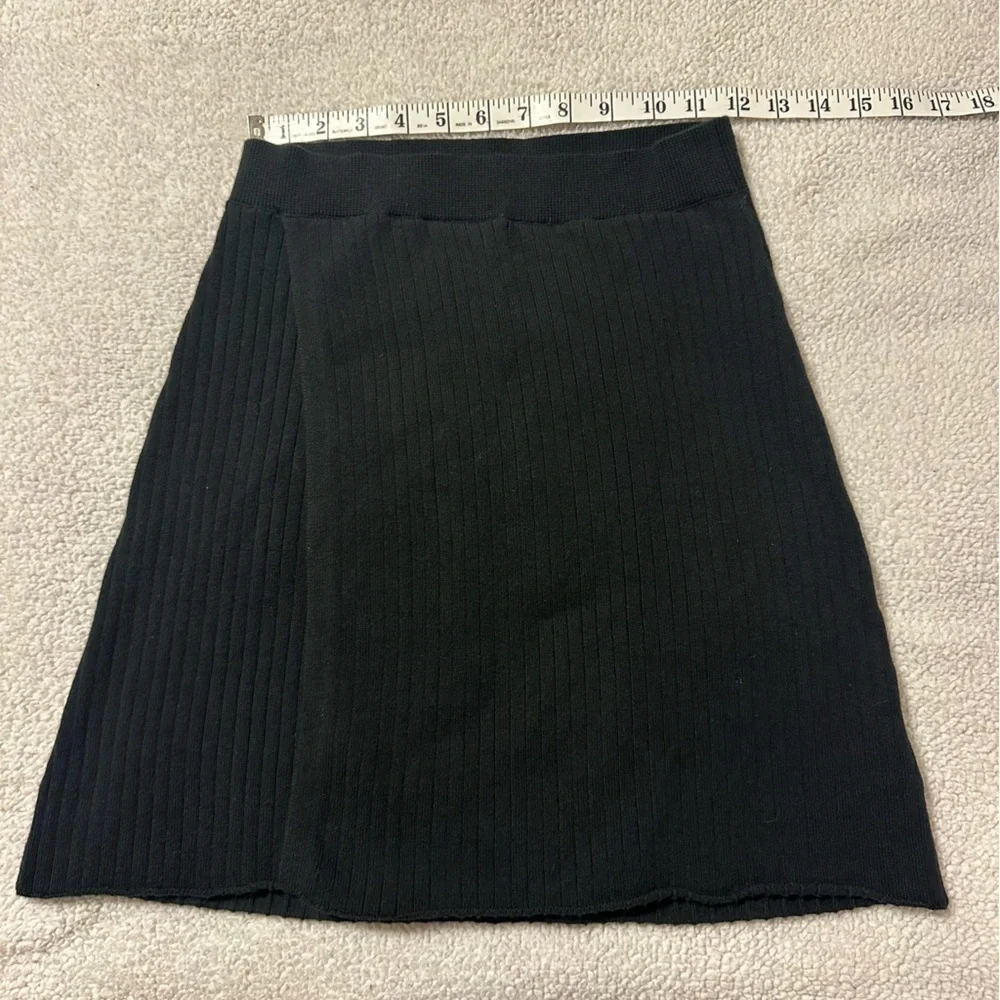 Free People Black Mod Wrap Skirt Ribbed Mini